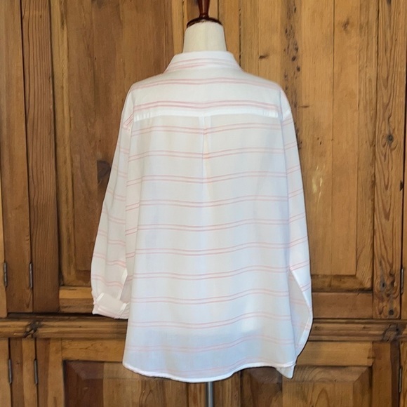 CATO White & Coral Pink Striped Cotton lightweight blouse Sz. XL - Picture 6 of 14
